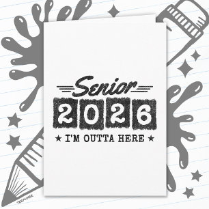 Cartão Citação de Graduação Vintage Senior 2026 Tipo Retr