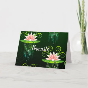 Cartão Citação Namaste Obrigado Lírios Rosa em Bloco Verd