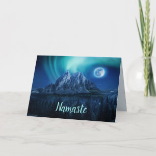 Cartão Citação Namaste Obrigado Lua Cheia Montanha Aurora