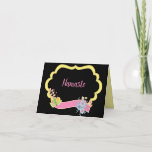 Cartão Citação Namaste Obrigado Moldura Dourada Fita Rosa