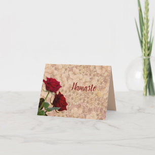 Cartão Citação Namaste Obrigado Rosas Vermelhas Design Vi