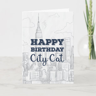 Cartão City Cat New York City Birthday Card