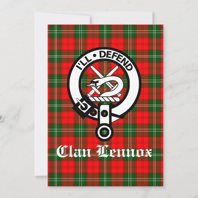 Cartão Clan Lennox Crest Crachá & Tartan Saudação (Frente)