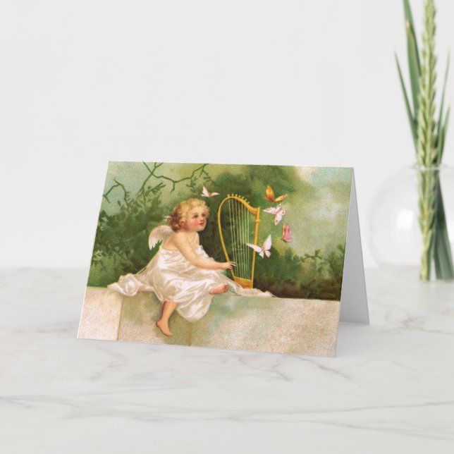Cartão Clapsaddle: Angel Tocando Harp (Frente)