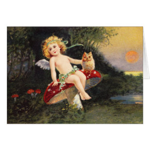 Cartão Clapsaddle: Querubim pequeno no cogumelo