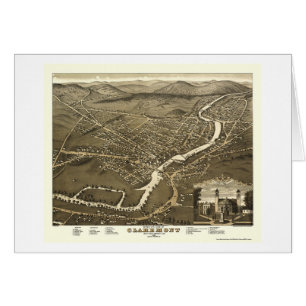 Cartão Claremont, mapa panorâmico do NH - 1877