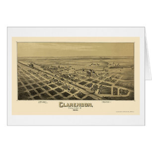 Cartão Clarendon, mapa panorâmico de TX - 1890