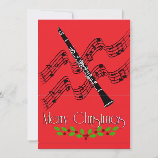 Cartão Clarinet Natal Holly  (Frente)