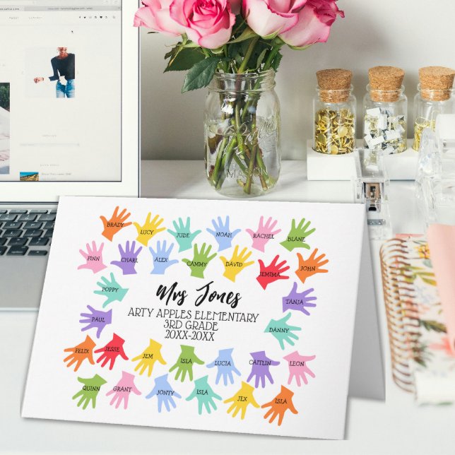 Cartão class names teacher hand print thank you word art (Criador carregado)