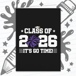 Cartão Class of 2026 Purple Cheer Graduation It’s Go Time