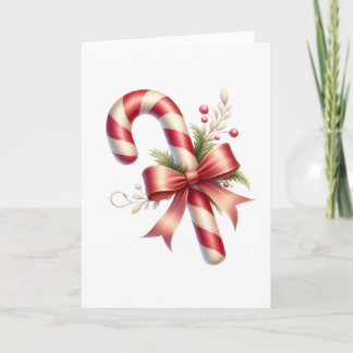 Cartão Classic Candy Cane with Red Satin Bow and Greenery