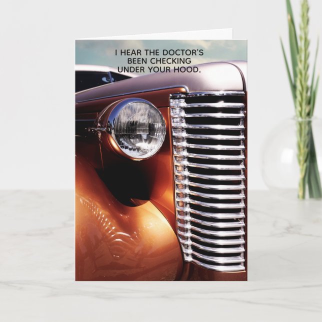 Cartão Classic Car Check Under Hood Get Well Card (Frente)
