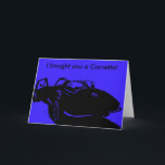 Cartão Classic Car Happy Birthday Card<br><div class="desc">Classic car in on a blue background. Front of card has"I bought you a Corvette" and the inside of card has"it will arrive in 20 years". "happy Birthday". Back of card has close-up of front image. This is a great card for all the men in your life as well your...</div>