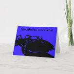 Cartão Classic Car Happy Birthday Card<br><div class="desc">Classic car in on a blue background. Front of card has"I bought you a Corvette" and the inside of card has"it will arrive in 20 years". "happy Birthday". Back of card has close-up of front image. This is a great card for all the men in your life as well your...</div>