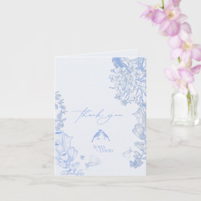 Cartão Classic French Blue White Floral Wedding Thank you (Orquídea)