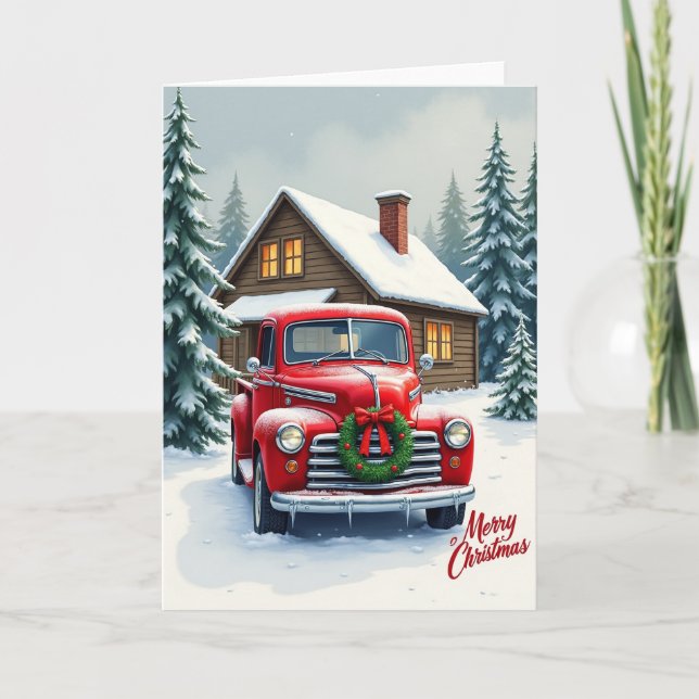 Cartão Classic Red Truck Christmas Card (Frente)