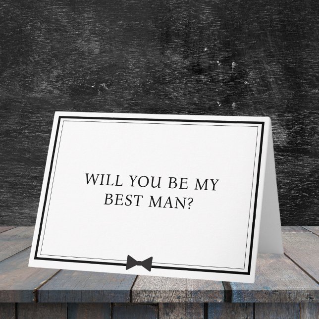 Cartão Clássico Bowtie Black and White Best Man Proposal (Propose to your best man with this classic black-and-white card featuring a sleek bowtie design.)