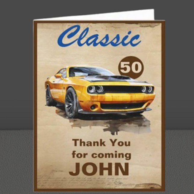 Cartão Clássico de 50.º Aniversário (Celebrate a milestone with our stunning 50th Birthday Classic Muscle Car Card!)