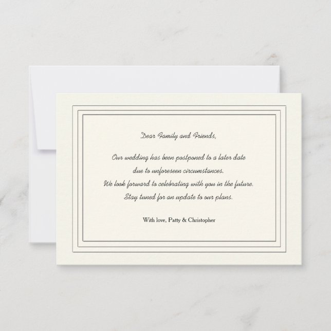 Cartão Clássico de Anúncio de Adiamento (Frente)
