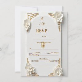 Cartão clássico de aquarela dourado rsvp Branco e