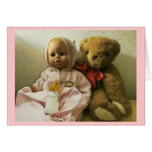 Cartão clássico do urso da boneca e de ursinho
