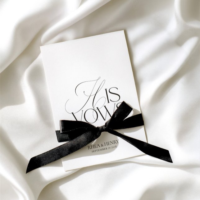 Cartão Clássico Moderno Casamento com seus Votos (Modern Classic His Vows Wedding Card)