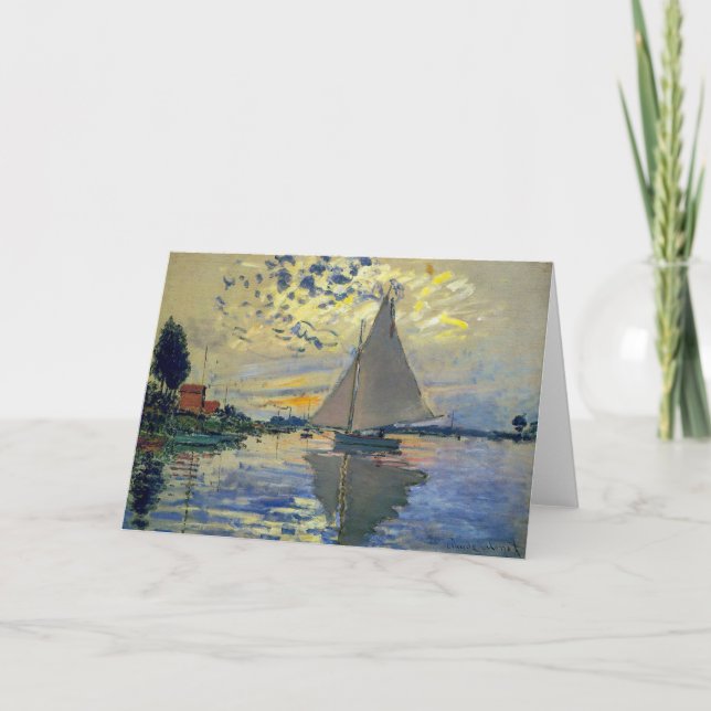 Cartão Claude Monet - Navio de vela no Le Petit-Gennevill (Frente)