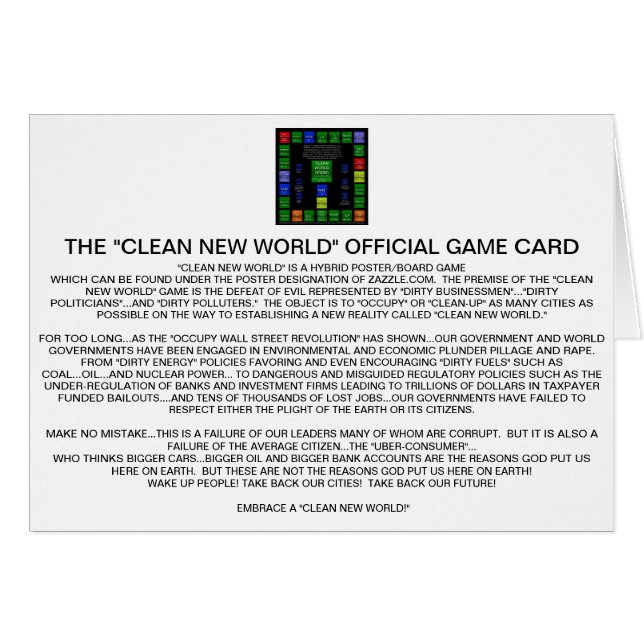 CARTÃO CLEAN NEW WORLD GAME CARD (U.S. EDITION) (Frente Horizontal)