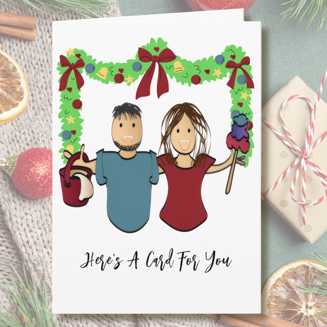 Cartão Cleaning Male Female Cartoon Thank You Christmas  (Criador carregado)