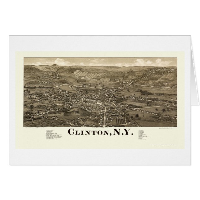 Cartão Clinton, mapa panorâmico de NY - 1885 (Frente Horizontal)