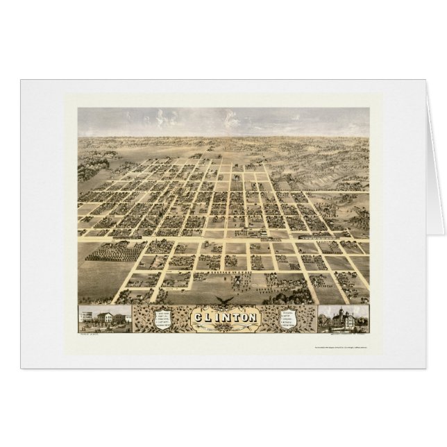 Cartão Clinton, mapa panorâmico do IL - 1869 (Frente Horizontal)