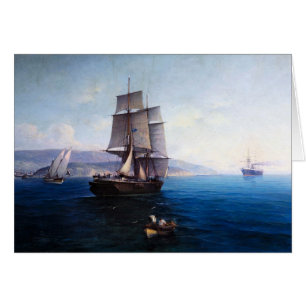 Cartão Clipper Sailship e Navio a vapor 1900