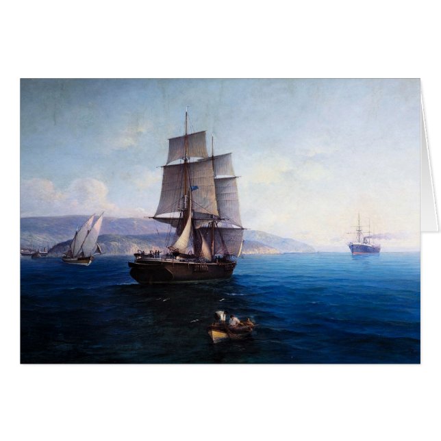 Cartão Clipper Sailship e Navio a vapor 1900 (Frente Horizontal)