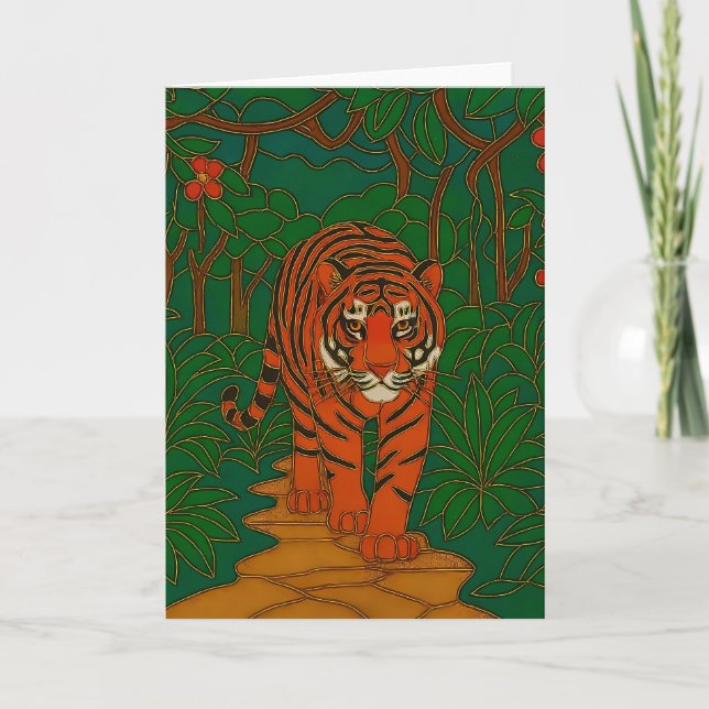 Cartão Cloisonne Art Tiger on the Jungle Path (Frente)