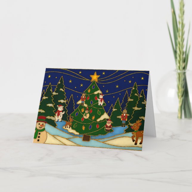 Cartão Cloisonne Art Whimsical Forest Classic Christmas  (Frente)