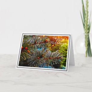 Cartão Close-up Blue Spruce Branches with Water Droplets