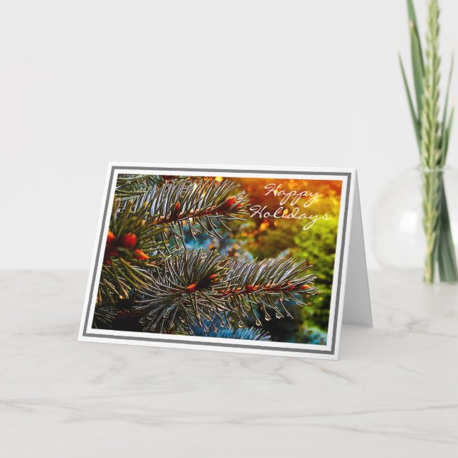 Cartão Close-up Blue Spruce Branches with Water Droplets (Frente)