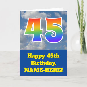 Cartão Cloudy Blue Sky, Rainbow Pattern "45" Birthday #