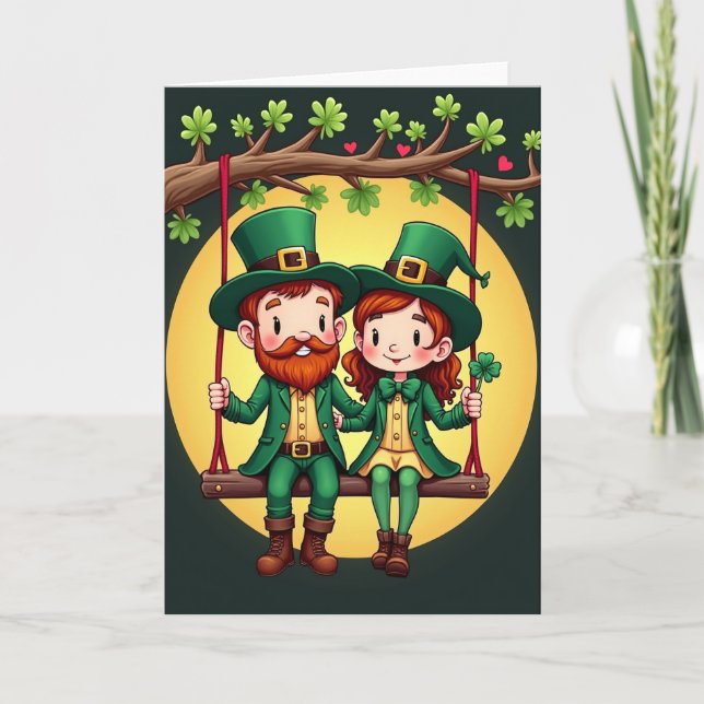 Cartão Clover Hearts Leprechaun Love Card (Frente)