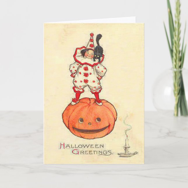 Cartão Clown Black Cat Jack O Lantern Pumpkin (Frente)