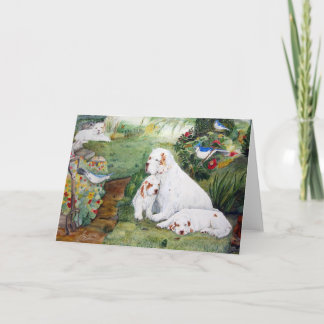 Cartão Clumber Puppies in the Garden Greeting Card