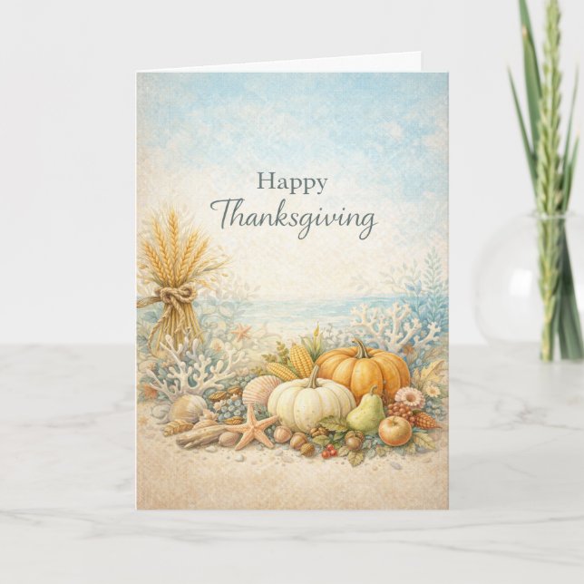 Cartão Coastal Autumn Happy Thanksgiving Harvest (Frente)
