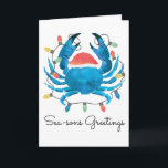 Cartão Coastal Beach Christmas Blue Crab Holiday Santa<br><div class="desc">© Bendel Creative Design LLC</div>