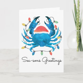 Cartão Coastal Beach Christmas Blue Crab Holiday Santa