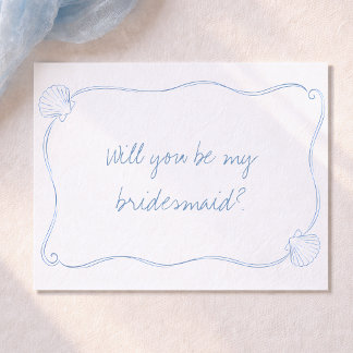 Cartão Coastal Blue Seashell Summer Bridesmaid Proposal