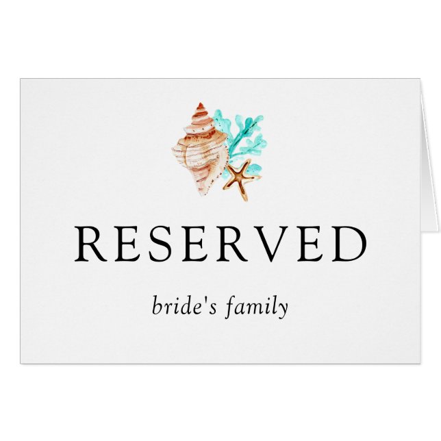 Cartão Coastal Wedding Seashells Reserved Bride's Family (Frente Horizontal)