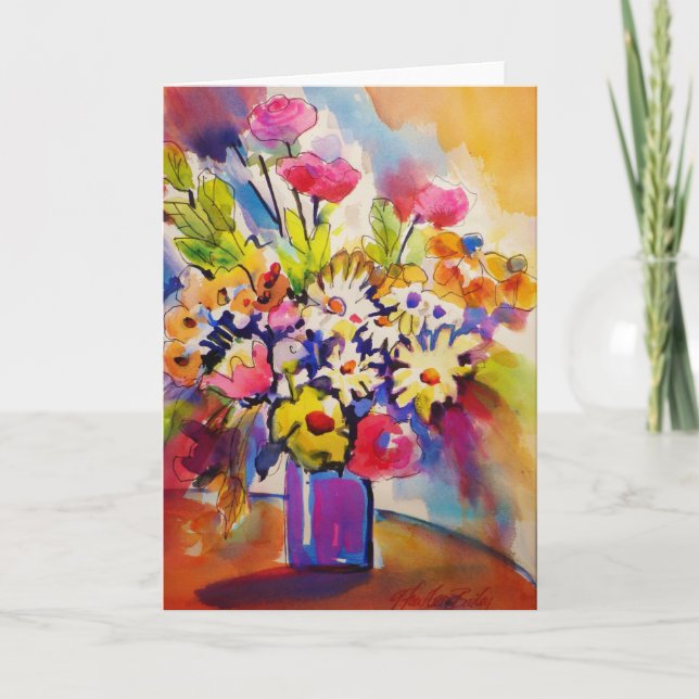 Cartão Cobalt Blue Vase Flowers Greeting Card (Frente)