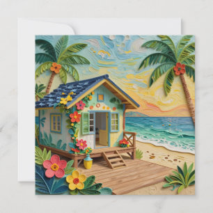 Cartão Cobertor de Casa de Praia Oceânica