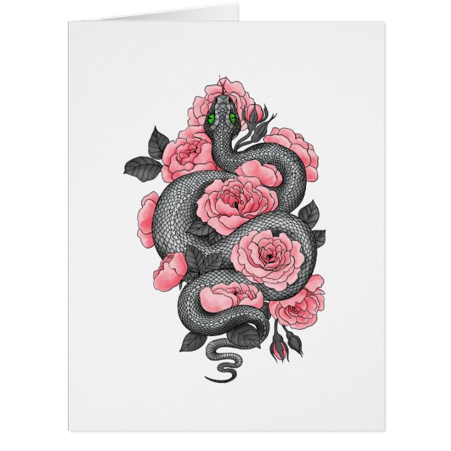 Cartão Cobra e rosas de pêssego (Frente)