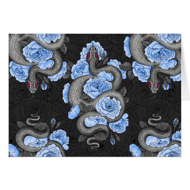 Cartão Cobras e rosas azuis (Frente Horizontal)